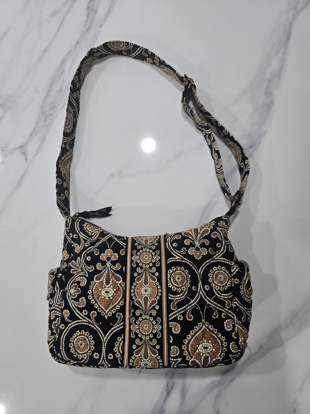 Vera Bradley Black with Brown and Cream Paisley Quilted Crossbody - Picture 2 of 3